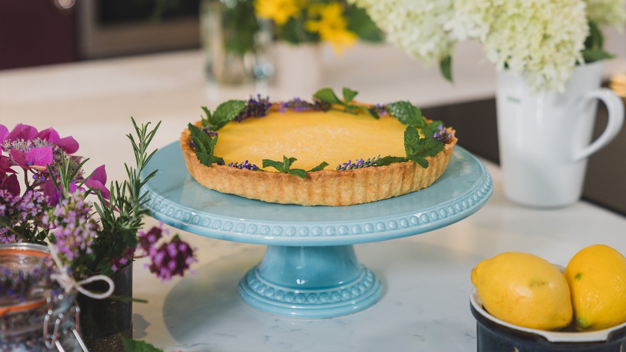 Learn how to make a lemon and lavender tart with Catherine Fulvio)